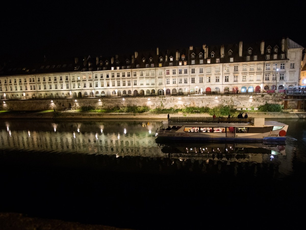 a lit up city at night